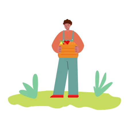 Man holding fruit basket in his hand  Illustration