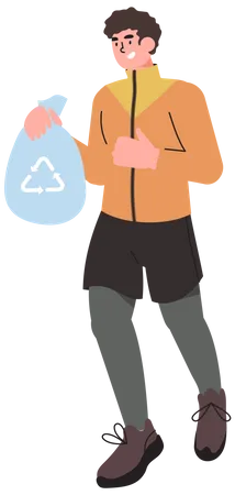 Man holding garbage bag Illustration