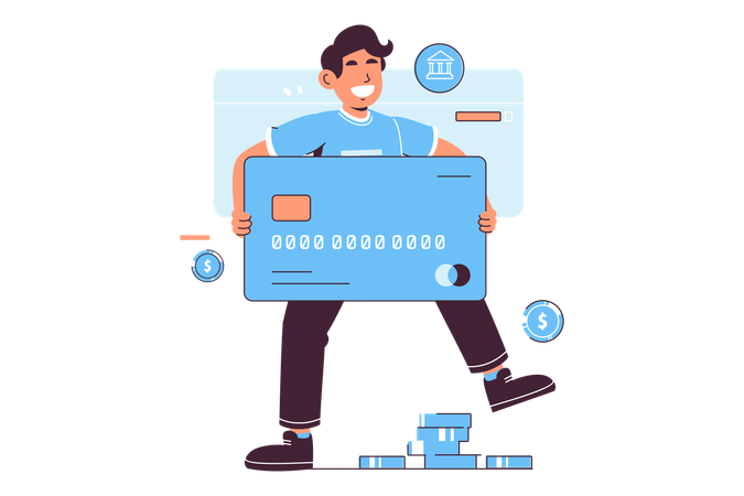 Man Holding Giant Credit Card  イラスト