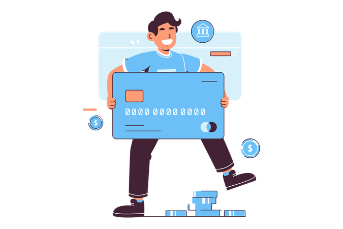 Man Holding Giant Credit Card  Illustration