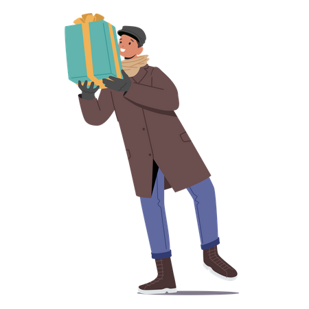 Man Holding Gift Box  Illustration