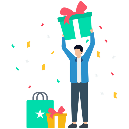 Man Holding Gift Box  Illustration