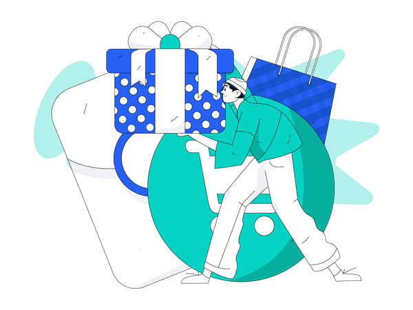 Man holding gift box  Illustration