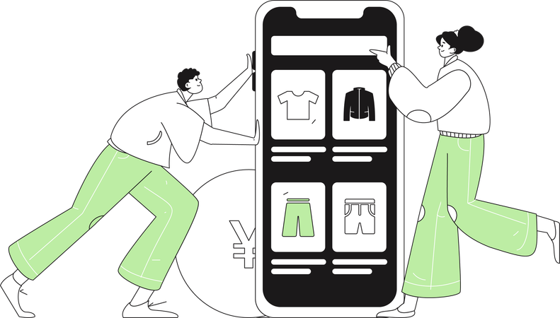 Man holding gift box while doing digital shopping  Illustration