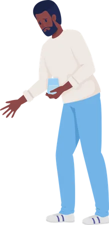 Man Holding Glass Of Water Semi Flat Color Vector Character Standing Figure Full Body Person On White Taking Compassion Simple Cartoon Style Illustration For Web Graphic Design And Animation 일러스트레이션