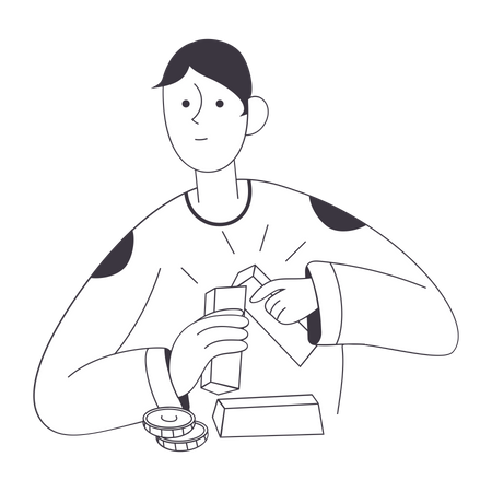 Man holding Gold Bar and coins Illustration