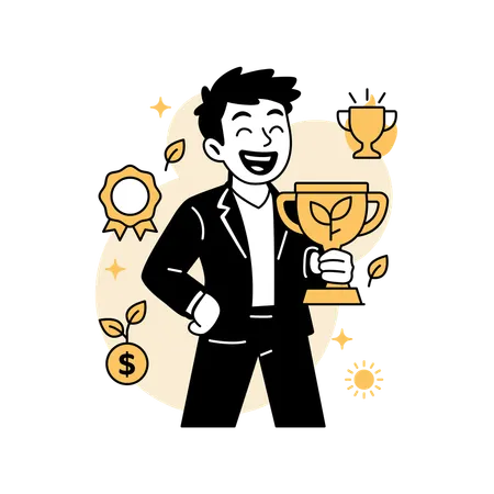 Man Holding  Green Energy Business Award  Illustration