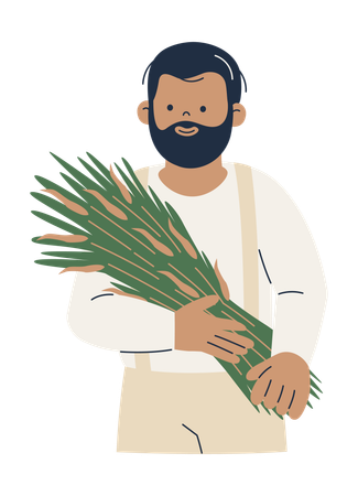 Man Holding Greenery Harvest  Illustration