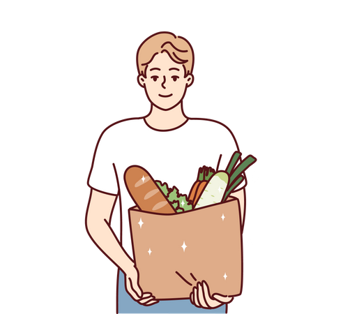 Man holding grocery bag  Illustration