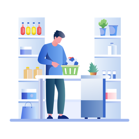 Man holding Grocery Basket  Illustration