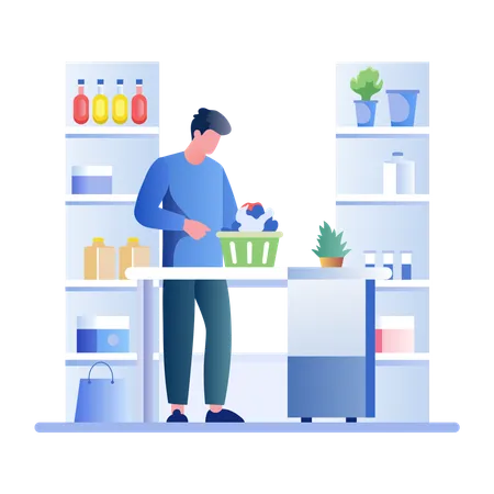 Man holding Grocery Basket  Illustration