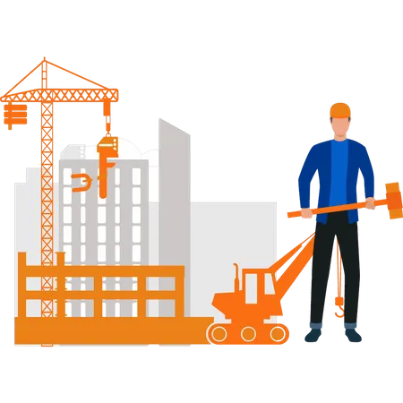 The Worker Is Holding A Hammer Illustration