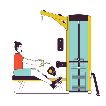 Man holding handle with outstretched arms on gym machine  Illustration
