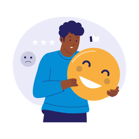 Man Holding Happy Emoji Face  Illustration