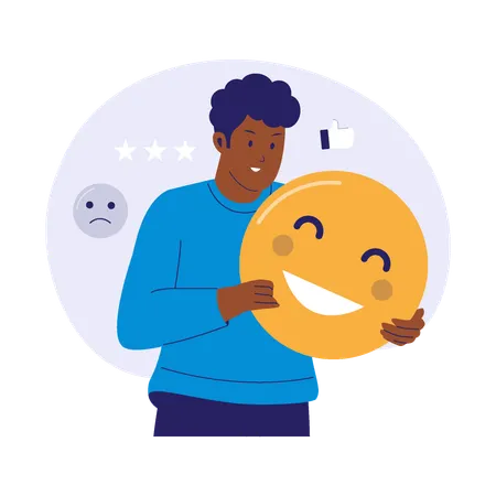 Man Holding Happy Emoji Face  Illustration