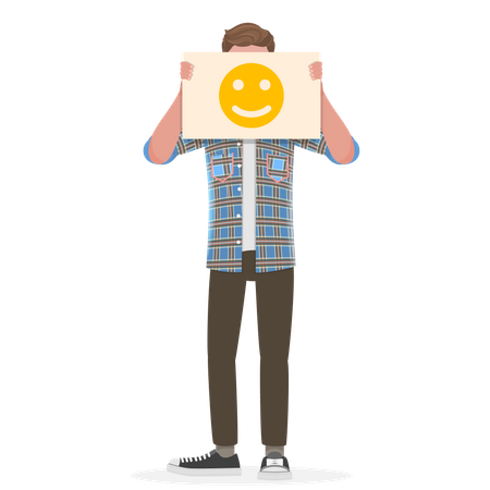 Man Holding Happy Emoji Sign  Illustration