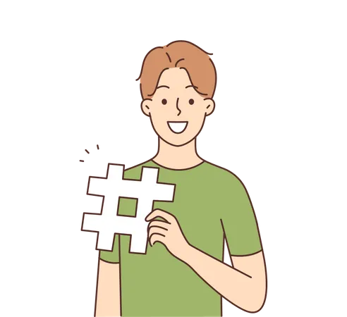 Man holding hashtag  Illustration