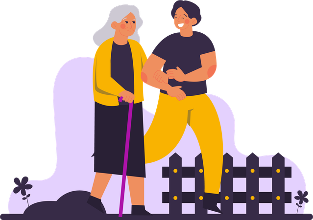 Man Holding His Elderly Mother  Illustration