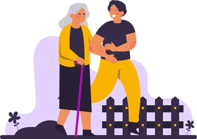 Man Holding His Elderly Mother  Illustration