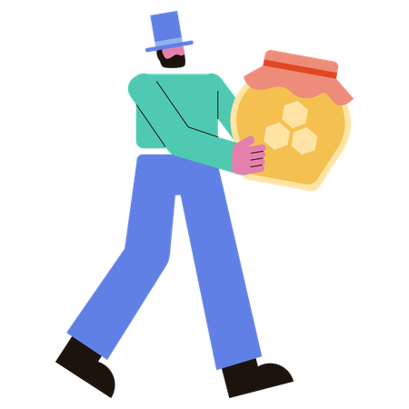 Man holding Honey jar  Illustration