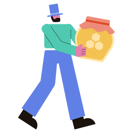 Man holding Honey jar  Illustration