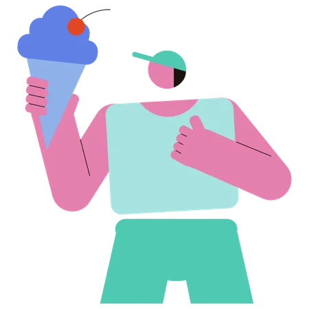 Man holding Ice Cream Cone  イラスト