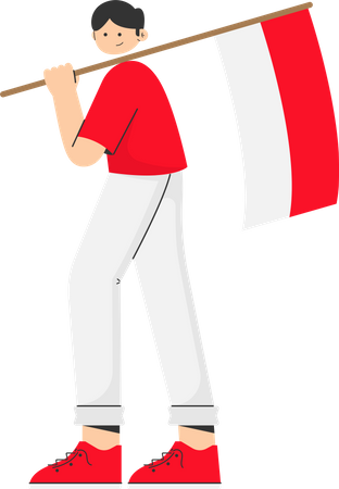 Man holding Indonesian flag Illustration