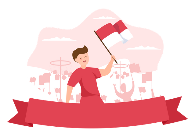 Man holding Indonesian flag  Illustration