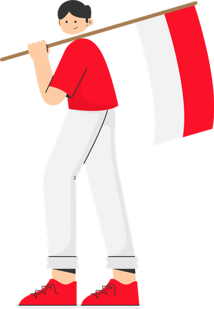 Man holding Indonesian flag  Illustration