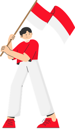 Man holding Indonesian flag  Illustration