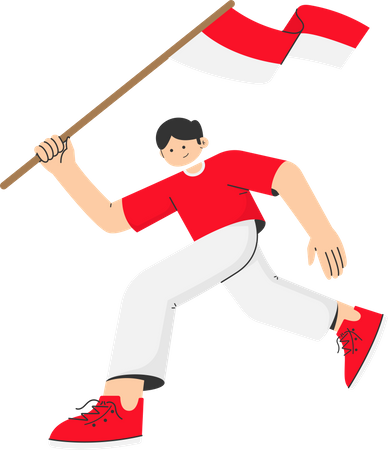 Man holding Indonesian flag  Illustration