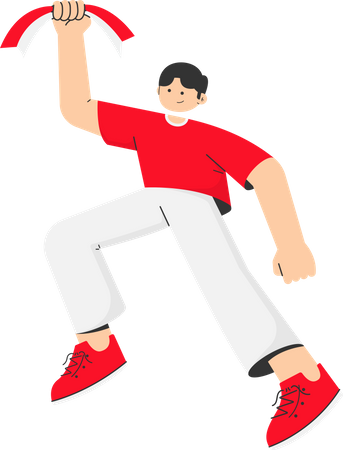 Man holding Indonesian flag  Illustration