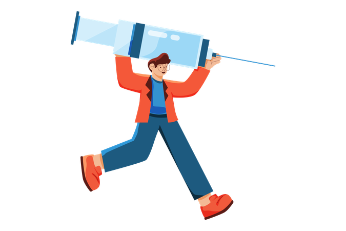Man holding injection  Illustration