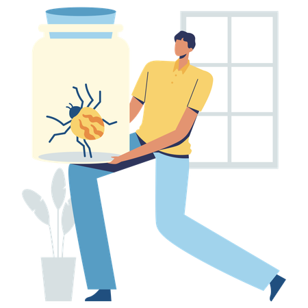 Man holding Insect bottle  Illustration