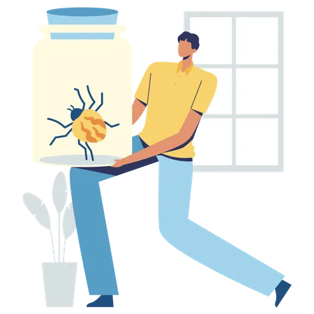 Man holding Insect bottle  Illustration