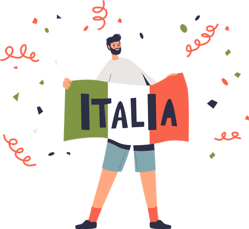 Man holding italian flag  Illustration