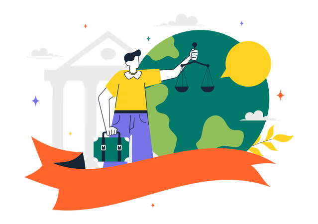 Man holding justice scale while celebrating Justice day  Illustration
