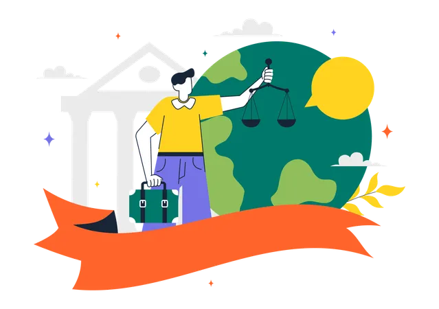 Man holding justice scale while celebrating Justice day  Illustration