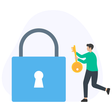 Man Holding Key And Unlock  Illustration