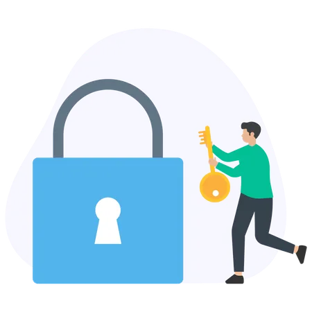 Man Holding Key And Unlock  Illustration