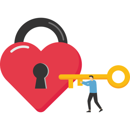 Man holding key to unlock  heart  Illustration