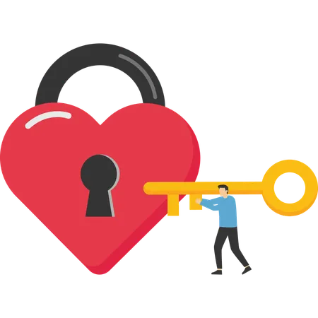 Man holding key to unlock  heart  Illustration