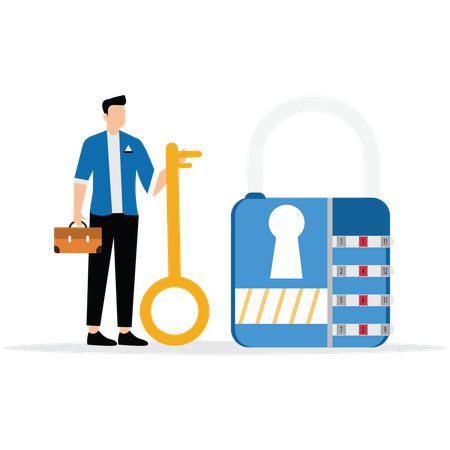 Man holding key while Unlock his opportunity  Illustration