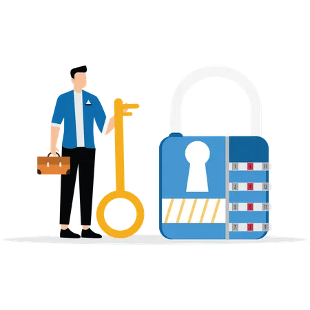 Man holding key while Unlock his opportunity  Illustration
