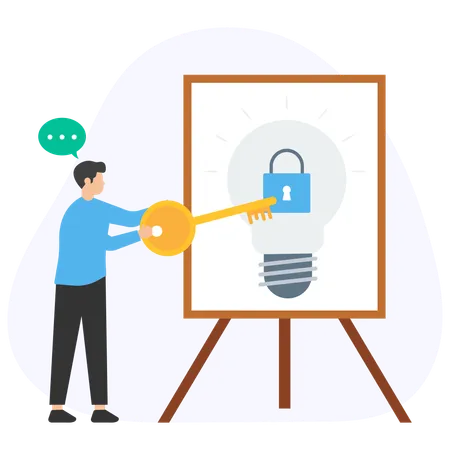 Man holding key while Unlock idea  Illustration