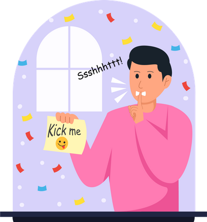 Man holding kick me note  Illustration