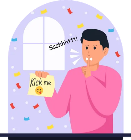 Man holding kick me note  Illustration