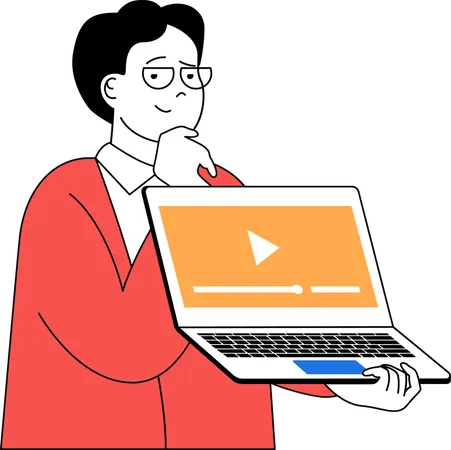 Man holding laptop and showing video  Illustration