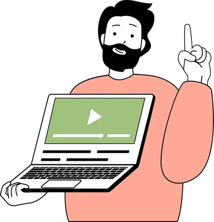 Man holding laptop while doing video marketing  Illustration
