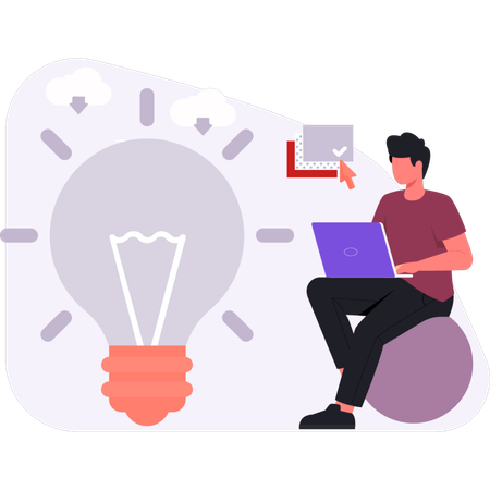 Man holding laptop while getting study idea  Illustration